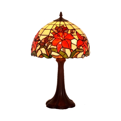 Lattice Bowl Stained Glass Nightstand Lighting Tiffany 1-Light Coffee Bloom Patterned Night Light