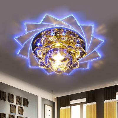 Lotus Hallway Ceiling Light Fixture Modern Crystal LED Yellow Flushmount in Purple/Blue Light