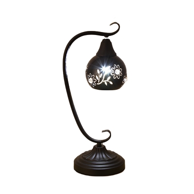 Metal Black Desk Light Sphere 1 Bulb Modern Night Table Lamp with Cutout Flower Pattern