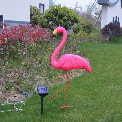 Modern 1-Head LED Ground Lamp Rose Red Flamingo Solar Stake Light Set with Plastic Shade