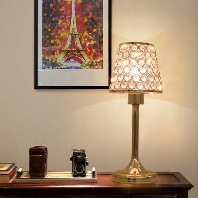 Modern Cone Night Table Light 1 Head Faceted Crystal Nightstand Lamp in Gold for Bedroom