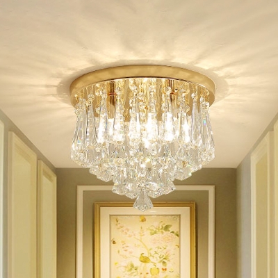 Modern Style Round Flushmount Lighting 3 Heads Diamond Crystal Flush Ceiling Lamp Fixture in Gold