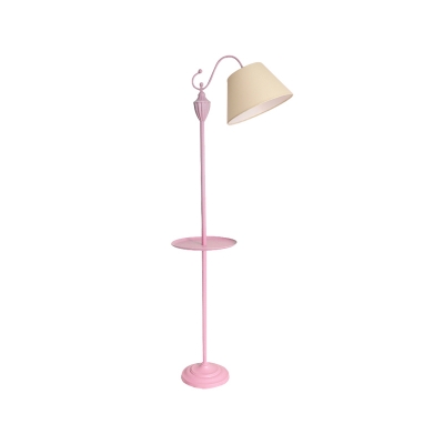 Nordic 1-Head Stand Up Light White/Pink/Yellow Barrel Floor Standing Lamp with Fabric Shade and Storage Plate