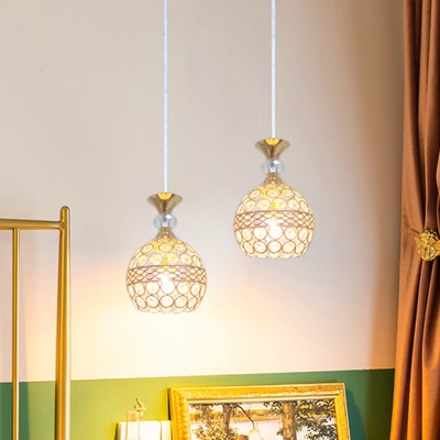 Orb Dining Room Hanging Pendant Crystal Embedded 1 Light Contemporary Pendulum Light in Gold