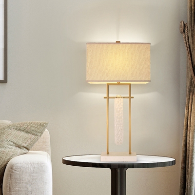 Postmodern Rectangle Table Lamp 1 Head Fabric Night Light in Gold with Crystal Decor and Marble Base