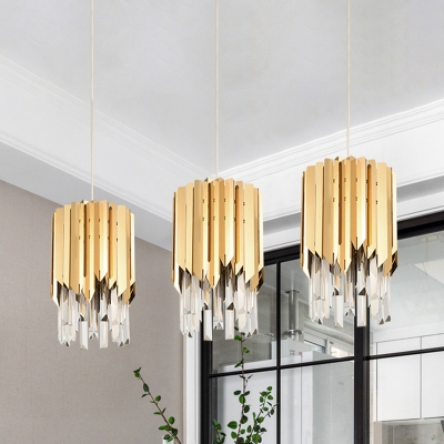 Prismatic Crystal Cluster Cuboid Pendant Postmodern 3 Lights Dining Table Suspension Lamp in Gold