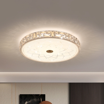 Remote Control Circular LED Flush Light Minimalist Gold Crystal-Encrusted Ceiling Mount Fixture
