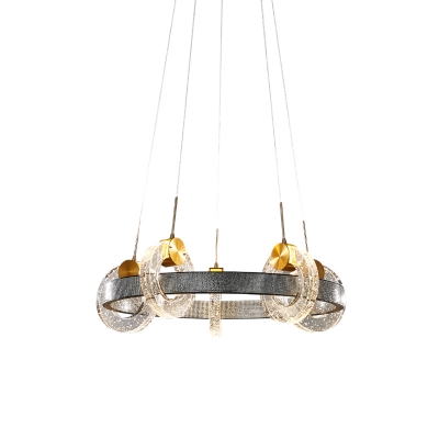 Seedy Crystal Circle Pendant Chandelier Modernist 5-Bulb Bedroom Ceiling Hanging Light in Black