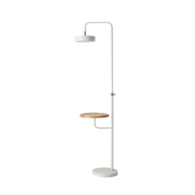 Swivel Round Shade Iron Reading Floor Lamp Simplicity White Floor Standing Light with Wood Side Table