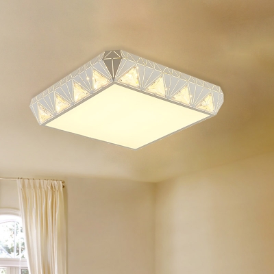 Triangle-Side Square LED Flush Mount Lamp Simple White Crystal Embedding Ceiling Fixture