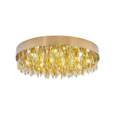 Twisted Amber Crystal Flush Light Minimalism 6 Heads Bedroom LED Flush Mount in Gold
