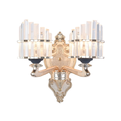 1/2-Bulb Wave-Edge Wall Lighting Ideas Traditional Gold Crystal Prism Wall Mount Light for Living Room