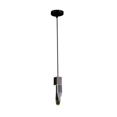 1-Head Crystal Block Pendant Lamp Simple Black Irregular Living Room Hanging Light Fixture