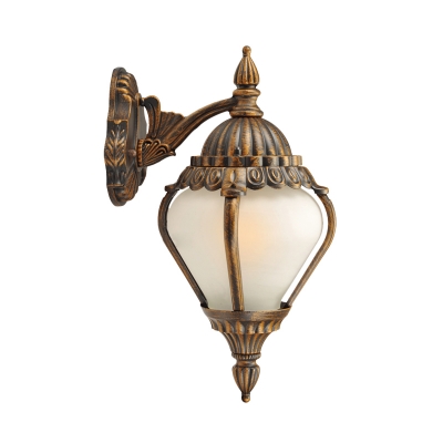 1-Head Opal Glass Up/Down Wall Sconce Vintage Style Bronze Finish Teardrop Outdoor Wall Light