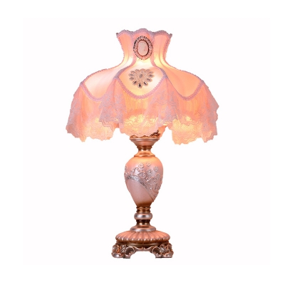 1-Light Fabric Table Lamp Korean Garden Pink Princess Costume Living Room Nightstand Light