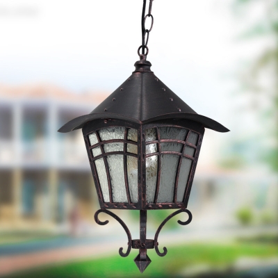 1 Light Frosted Glass Pendant Light Kit Rural Style Coffee Lantern Shaped Ceiling Hang Fixture