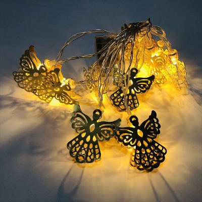 5.4ft Iron Butterfly LED String Lights Modernist 10 Heads Gold Battery Powered Light Strip in Warm/Multi Colored Light