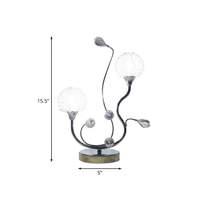 Aluminium Chrome Nightstand Light Spherical 2 Bulbs Modern Crystal Night Table Lighting