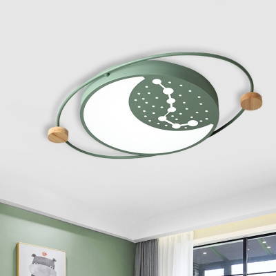 Big Dipper LED Ceiling Flush Mount Light Nordic Acrylic Grey/Green/White Flushmount Lamp with Wood Accent for Kid Room