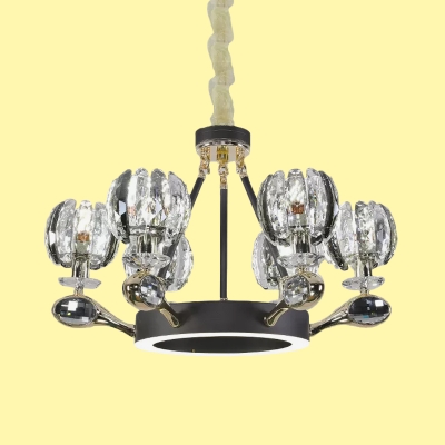 Black Sputnik Hanging Chandelier Contemporary Beveled Crystal 6 Bulbs Bedroom Suspension Lamp