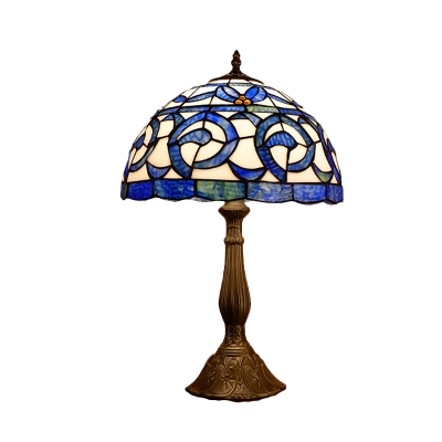 Bowl Shaped Nightstand Light Victorian Stained Glass 1-Bulb Bronze Finish Table Lamp