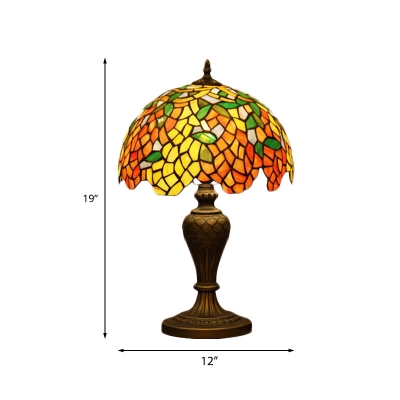 Bronze 1 Head Night Lamp Tiffany Orange-Yellow Cut Glass Wisteria Table Lighting for Bedroom