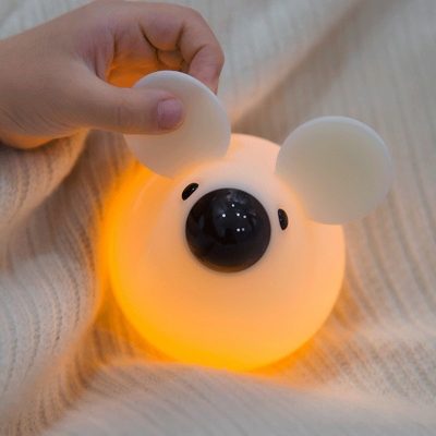 Cartoon Mouse Rubber Mini Night Light LED Table Stand Lamp with USB Charging Cord in White
