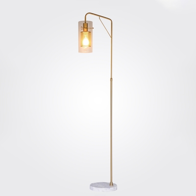 Clear Glass Cylindrical Floor Lamp Postmodernist 1 Head Gold Standing Light with Mesh Screen Inside
