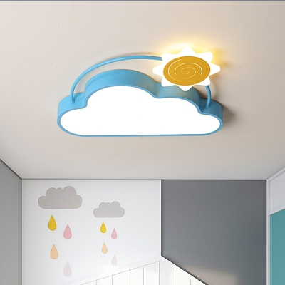 Cloud and Sun Ceiling Lamp Kids Acrylic LED Nursery Flush Mount Lighting Fixture in Blue