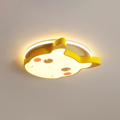 Comic Mouse Kids Bedroom Flush Light Acrylic Cartoon LED Ceiling Mounted Lamp in Yellow, Warm/White Light