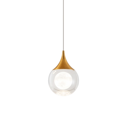 Crystal Ball Small Drop Pendant Simple 1-Light Bedside Suspension Lighting in Gold