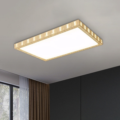 Crystal Embellished Rectangle Flushmount Minimalistic Living Room LED Ceiling Lamp with Hollowed Out Side