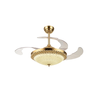 Domed Living Room Hanging Fan Lighting Faceted Crystal LED Modern Semi Flush Lamp in Gold with 3 Blades, 42.5