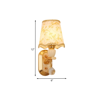 Fabric Conical Wall Lamp Traditional 1 Bulb Bedroom Crystal Wall Mounted Light Fixture in Gold