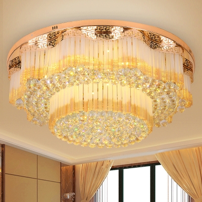 Faceted Crystal Orb Gold Flushmount Double Layered LED Contemporary Flush Ceiling Light