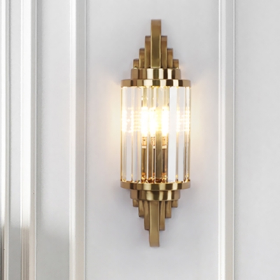 

Fluted Crystal Brass Flush Wall Sconce Cylindrical 1-Light Postmodern Wall Lighting Ideas, HL625315