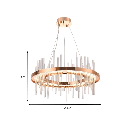 Fluted Crystal Circle Chandelier Simplicity LED Bedroom Hanging Pendant Light in Gold