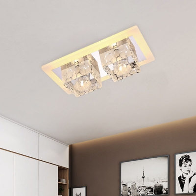 Frosted Crystal White Ceiling Fixture Square LED Simplicity Flush Mount Lighting in Warm/White Light