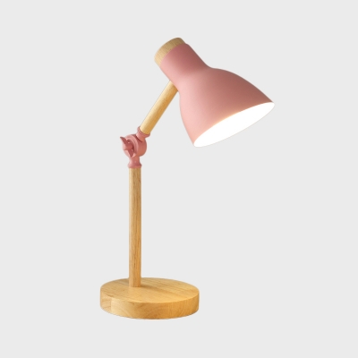 Funnel Swing Arm Task Light Macaron Iron 1 Head Black/Pink/Yellow and Wood Reading Lamp for Kid Room