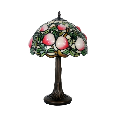 Hand Cut Glass Coffee Table Lamp Dome 1 Light Victorian Peach Patterned Night Light