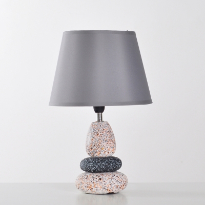 Handmade Ceramic Pebble Table Lamp Modern 1 Bulb Black/Grey Nightstand Light with Fabric Tapered Shade