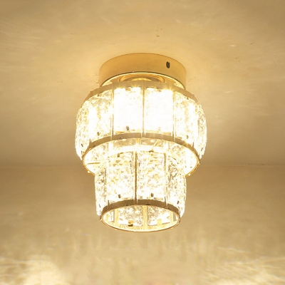 Hat/Cylinder Porch Ceiling Lighting Simple Beveled K9 Crystal LED Gold Flush Mount Light Fixture