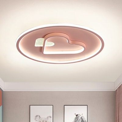 Heart Shape Ceiling Light Fixture Kids Acrylic Black/Pink/Blue LED Flush Mount Lighting for Bedroom
