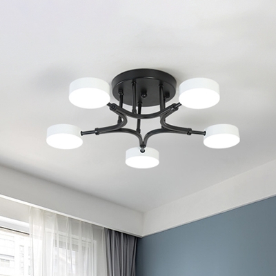Iron Circle Semi Flush Mount Nordic Black/White/Blue LED Ceiling Mounted Light with Acrylic Shade