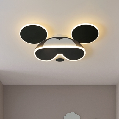 Iron Mouse Wearing Glasses Flushmount Cartoon Black LED Ceiling Mount Lamp in Warm/White Light