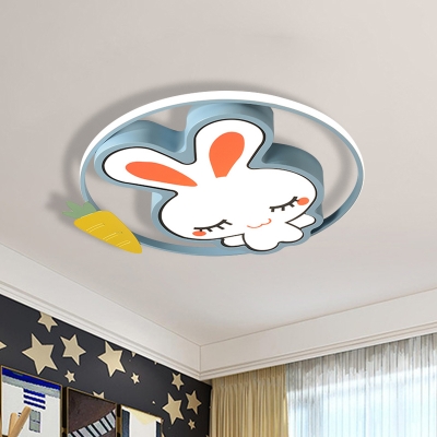 Iron Rabbit/Bear Super Thin Ceiling Flush Cartoon Pink/Blue LED Flush-Mount Light Fixture for Kids Room