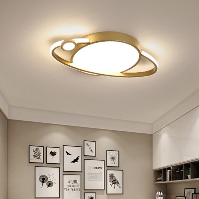 Kids Planetary Orbit Flush Light Metallic Bedroom LED Ceiling Mounted Lamp in Gold, Warm/White Light