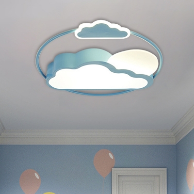 LED Bedroom Flushmount Light Cartoon Black/Blue Finish Flush Mount with Cloud Acrylic Shade