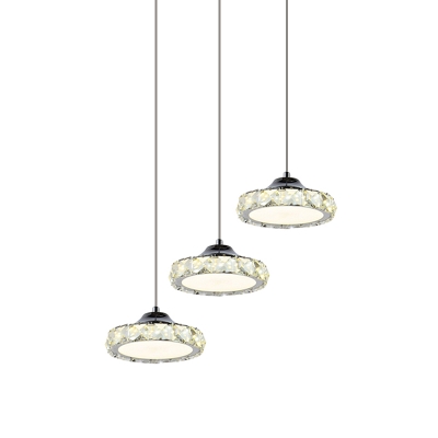 LED K9 Crystal Cluster Pendant Modern Chrome Round Dining Room Ceiling Light in Chrome, Warm/White Light