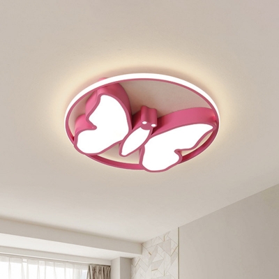 LED Nursery Flush Mount Lighting Cartoon White/Pink/Blue Ceiling Light with Butterfly Acrylic Shade in Warm/White Light
